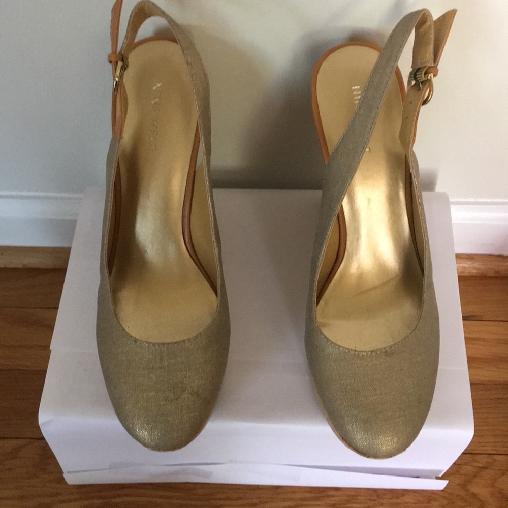 Nine West Gold Cork Heeled Wedges